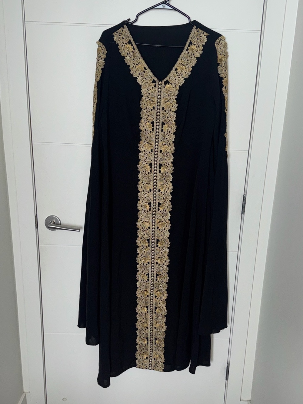 Black Dress with Gold Embroidered Trim